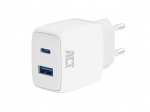 USB charger, 1 x USB-C, 1 x USB-A, Power Delivery function, 20W, 1.7A, white