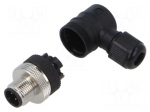 Connector: M12 | plug | PIN: 4 | male | 125V | angled | IP67 | for cable