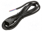 Cable | 3x1mm2 | IEC C14 male,wires | PVC | 1.8m | black | 10A | 250V