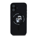 Karl Lagerfeld Liquid Silicone Karl and Choupette maciņ&scaron; ar MagSafe atbalstu telefonam iPhone 16 melns