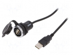 USB socket | 22mm | IP65 | on panel | 1m | Mat: plastic