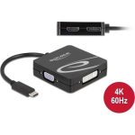 AV-adapter Delock - K&otilde;rge kiirusega - Videoadapter - Single Link - USB-C isane DB-15, DVI-I, HDMI, DisplayPort emane - 10 cm - Black - 4K60Hz (3840 x 2160) tugi (DP), 1080p tugi, 60 Hz (VGA), 1.200 pikslit tugi 60 Hz (DVI)
