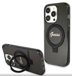Back panel cover Guess Apple iPhone 15 Pro IML Ring Stand Glitter MagSafe Case Black