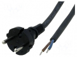 Cable | CEE 7/17 (C) plug,wires | 3m | black | rubber | 2x0,75mm2 | 6A