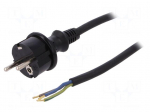 Cable | SCHUKO plug,CEE 7/7 (E/F) plug,wires | 2m | black | rubber