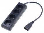Cable | CEE 7/5 (E) socket,IEC C14 male | 0.3m | Sockets: 4 | black