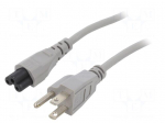 Cable | 3x18AWG | IEC C5 female,NEMA 5-15 (B) plug | PVC | 5m | grey