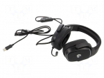 Headphones with microphone | black | Jack 3,5mm,USB A | with LED