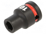 Socket | socket spanner,impact | HEX 10mm | 1/2" | short
