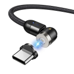 Tahvelarvutid ja tarvikud // USB kaablid // Magnetyczny kabel Maclean, Kątowy, Wspiera Fast Charging, USB C 3w1, 9V/2A, 5V/3A, Nylonowy oplot w kolorze czarnym, 1m, MCE474