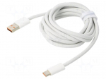 Cable | USB 2.0 | USB A plug,USB C plug | 2m | white | textile | 100W