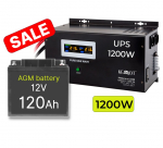 Komplekt:  Professionaalne Inverter UPS-i k&uuml;ttes&uuml;steemile 1600W + 12V 120Ah aku.