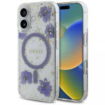 Case Guess Resin Flowers Glitter MagSafe for iPhone 16 / purple