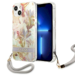 Guess GUHCP13SHFLSU Hardcase Flower Strap for iPhone 13 mini 5,4" / purple