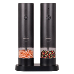 ELDOM ZMP5 BATTERY-POWERED PEPPER AND SALT GRINDER SET WITH STAND, BLACK