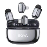 Boya Microphone Wireless Mini 2-01 2.4GHz, AI Powered Noise Cancellation with 2 transmitters and 2 receivers (Type-C and Lightning) Space Gray