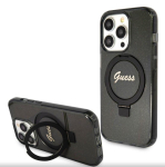 Back panel cover Guess Apple iPhone 15 Pro Max IML Ring Stand Glitter MagSafe Case Black