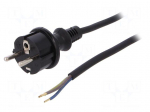 Cable | SCHUKO plug,CEE 7/7 (E/F) plug,wires | 3m | black | rubber