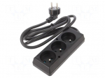 Extension lead | 3x1.5mm2 | 1.5m | PVC | black | Sockets no: 3 | 16A