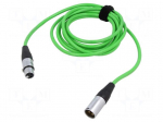 Cable | XLR male 3pin,XLR female 3pin | 3m | green | 0.25mm2 | Cores: 2