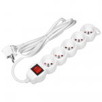 Elektrimaterjalid // Elektri laiendid, Pikendusjuhtmete, hajutuste ja UK ja USA adapterite komplekt // Przedłużacz 5-krotny 2P+Z, z wyłącznikiem, 5m H05VV-F 3x1,5mm2, Imax=16A, płaska wtyczka, biały