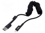 Cable | coiled,USB 2.0 | Apple Lightning plug,USB A plug | 1m | 2A