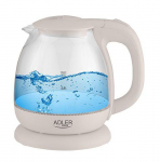 Teapot Adler  Kettle AD 1283C Electric, 900 W, 1 L, Glass/Stainless steel, 360&deg; rotational base, Cream