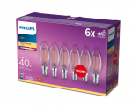 PHILIPS LED stikla 40W B35 E14 Silti balta 2700K caurspīdīga 6 gab spuldze 8718696775035 929001889785