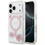Case Guess Resin Flowers Glitter MagSafe for iPhone 17 Pro / pink