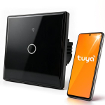 Qoltec Smart Touch 1-Gang Light Switch | Wi-Fi | Timer | Tuya | Smart Life | Tempered Glass | Black