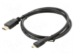 Cable | HDMI plug,micro HDMI plug | Len: 1m | black | 32AWG