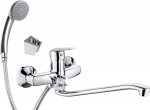 Wall-mounted washbasin mixer with extended spout - hose and shower set connection