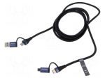 Cable | USB 2.0 | USB A plug,USB B micro plug,USB C plug x2 | 1m