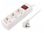 Extension lead | Schuko | Sockets: 3 | PVC | white | 3x1,5mm2 | 3m | 16A