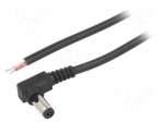 Cable | 2x0.5mm2 | wires,DC 5,5/2,1 plug | angled | black | 1.5m | Cu
