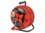 Extension lead | 3x2.5mm2 | 50m | rubber | red | Sockets no: 4 | reel | 16A