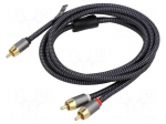 Cable | RCA plug,RCA plug x2 | 2m | Plating: gold-plated | black-grey