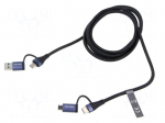 Cable | USB 2.0 | USB A plug,USB B micro plug,USB C plug x2 | 1.5m