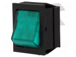 ROCKER | DPST | Pos: 2 | OFF-ON | 16A/250VAC | green | neon lamp 250V