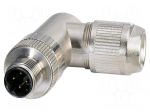 Connector: M12 | plug | PIN: 4 | 48V | angled | IP67 | IDC | Contacts: CuSn