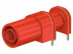 Socket | 4mm banana | 24A | 33mm | red | gold-plated | PCB,on panel