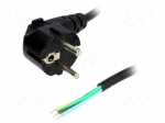 Cable | CEE 7/7 (E/F) plug angled,wires | 1.8m | black | PVC | 3x1mm2