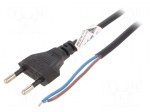 Cable | 2x0.5mm2 | CEE 7/16 (C) plug,wires | PVC | 3m | black | 2.5A