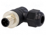 Connector: M12 | plug | PIN: 4 | male | angled 90&deg; | IP67 | screw terminal