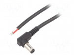 Cable | 2x0.5mm2 | wires,DC 5,5/2,1 plug | angled | black | 2m | Core: Cu