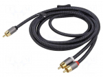 Cable | RCA plug,RCA plug x2 | 3m | Plating: gold-plated | black-grey