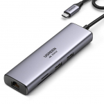 Cable Ugreen Ugreen CM512 90568 USB-C adapter - 2x USB-A 3.0 / HDMI / RJ45 / SD and TF card reader / USB-C PD 100W - gray