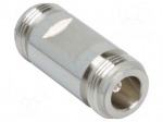 Adapter | N female,both sides | Insulation: PTFE | 50&Omega; | brass