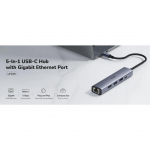 Routers Cudy  UH605 USB-C 5-in-1 Hub Gigabit LAN 3x USB-A 3.0 Power Input Aluminum Grey