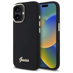 Guess GUHCP16SSMBSLK Silicone Script Metal Logo & Frame Hardcase for iPhone 16 6.1" / black